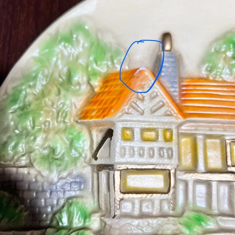 Vintage Chalkware Cottage Village‎ Wall Plaque 11.5